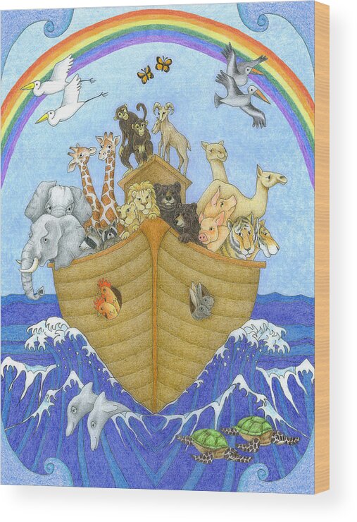 Noah's Ark Wood Print featuring the drawing Noah's Ark by Alison Stein