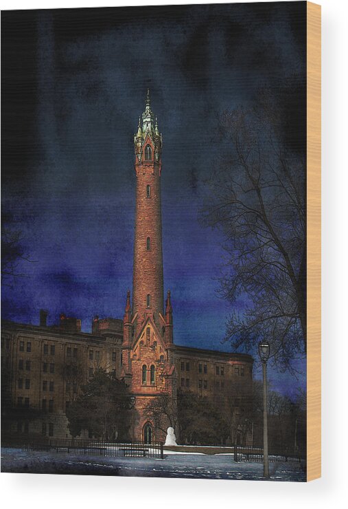 Water Tower Wood Print featuring the digital art North Point Water Tower by David Blank