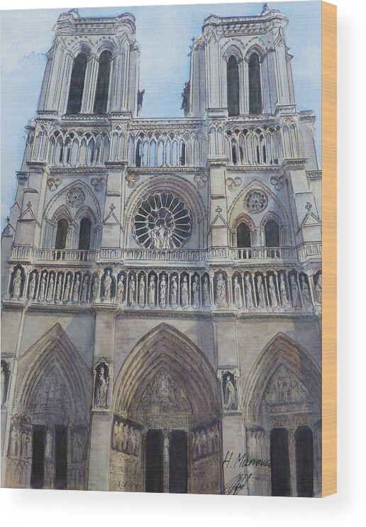 Architecture Wood Print featuring the painting Notre- Dame by Henrieta Maneva
