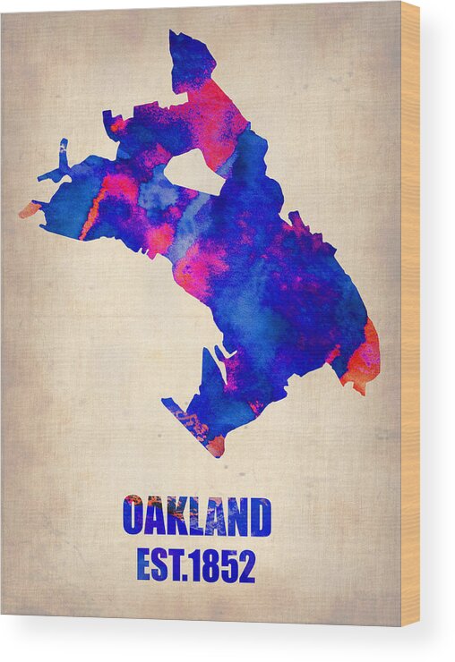 Oakland Wood Print featuring the painting Oakland Watercolor Map by Naxart Studio