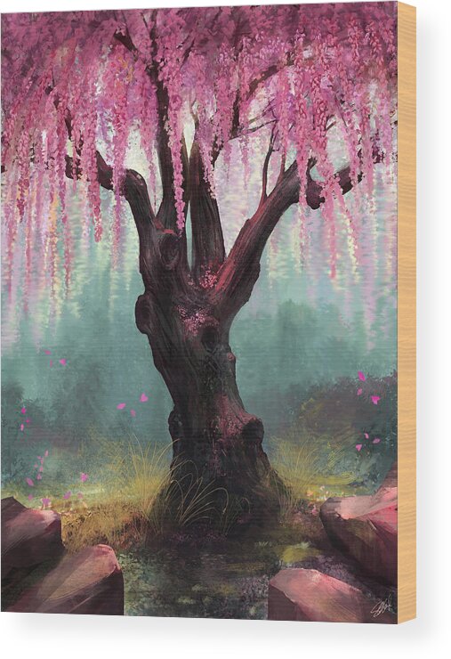 Cherry Blossom Tree Wood Print featuring the digital art Ode To Spring by Steve Goad