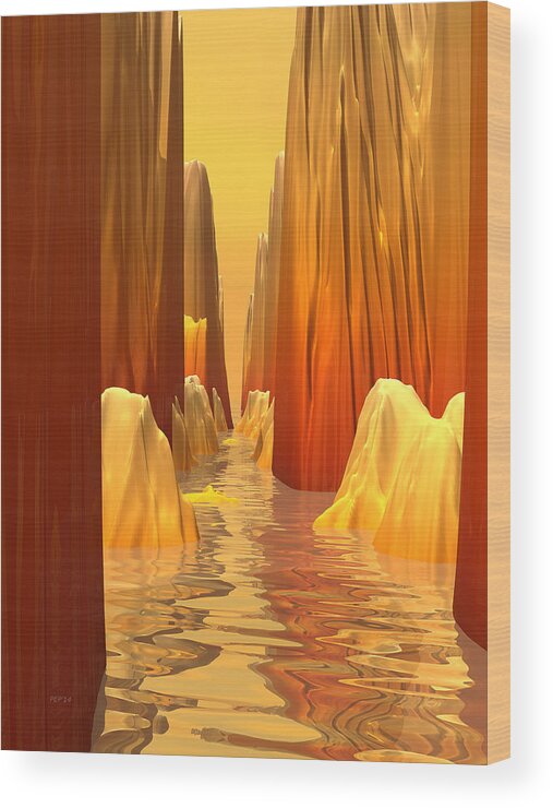 Orange Wood Print featuring the digital art Orange Canyon Pass by Phil Perkins