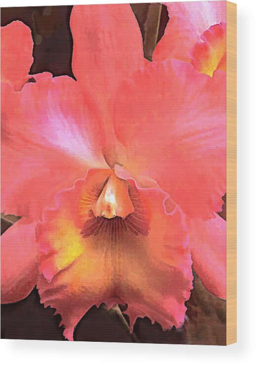 Orchid Wood Print featuring the painting Orange Cattleya Orchid by Elaine Plesser