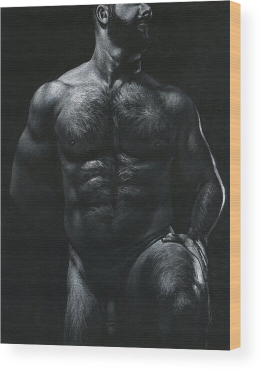 Male Wood Print featuring the drawing Oscuro 18 by Chris Lopez