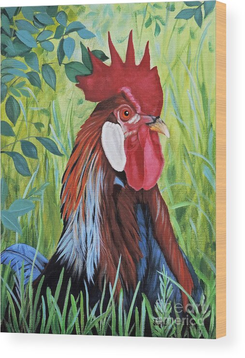 Outlaw Rooster Painting Wood Print featuring the painting Outlaw Rooster by Jimmie Bartlett