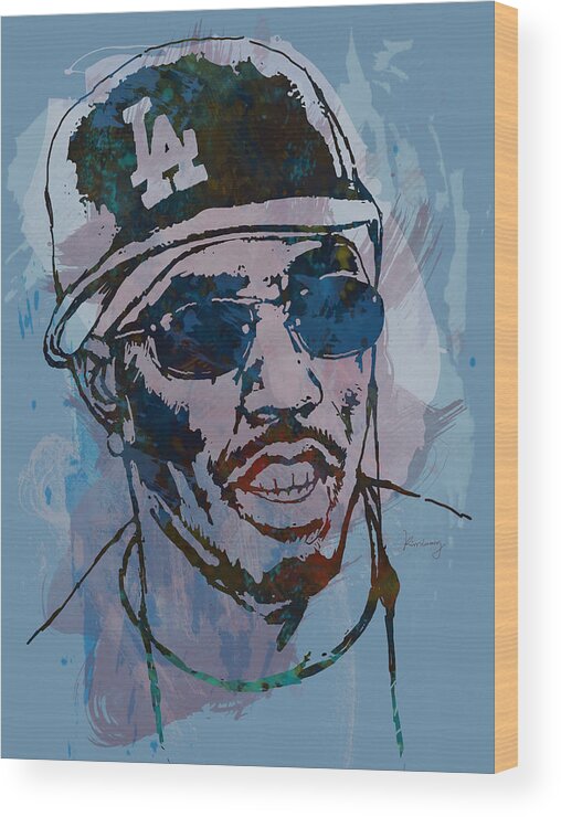 Sean Combs Wood Print featuring the drawing P Diddy - Stylised Etching Pop Art Poster by Kim Wang