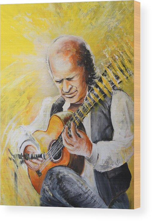 Music Wood Print featuring the painting Paco de Lucia by Miki De Goodaboom