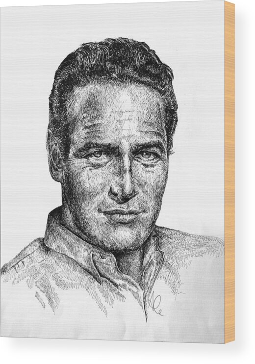 Paul Newman Wood Print featuring the drawing Paul by Alessandro Della Pietra