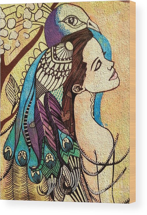 Peacock Wood Print featuring the painting Peacock Woman by Amy Sorrell