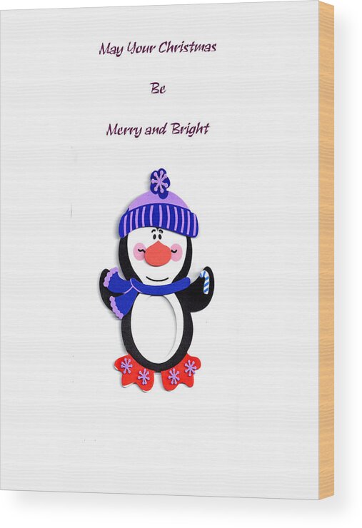 Snowman Wood Print featuring the digital art Penguin Christmas by Judy Hall-Folde