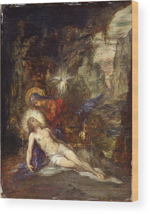 Gustave Moreau Wood Print featuring the painting Pieta by Gustave Moreau