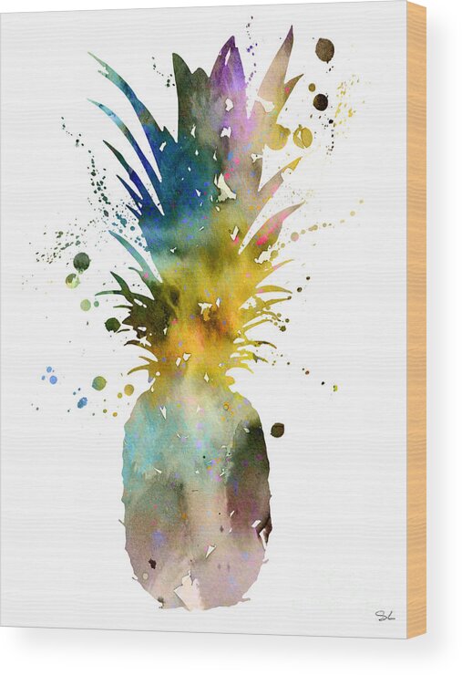 Pineapple Watercolor Print Wood Print featuring the painting Pineapple 2 by Watercolor Girl