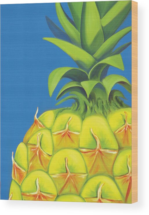 Pineapple Wood Print featuring the painting Pineapple by Laura Dozor