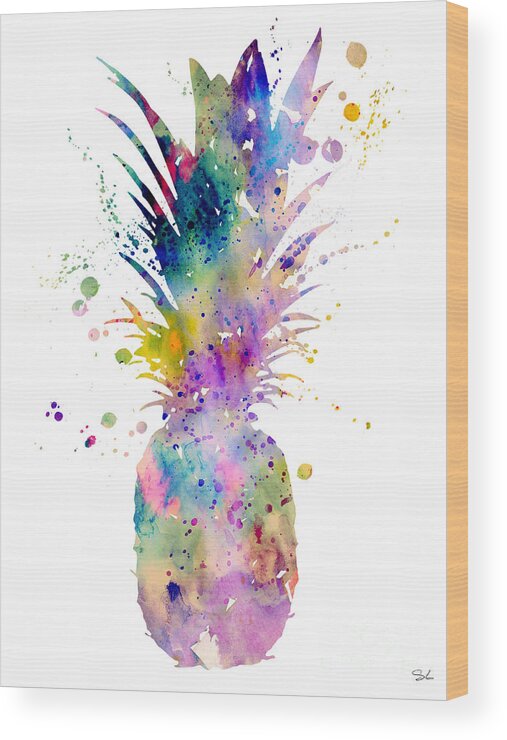 Pineapple Watercolor Print Wood Print featuring the painting Pineapple by Watercolor Girl