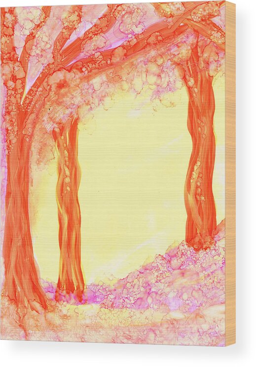 Landscape Wood Print featuring the painting Pink Dawn by Kelly Dallas