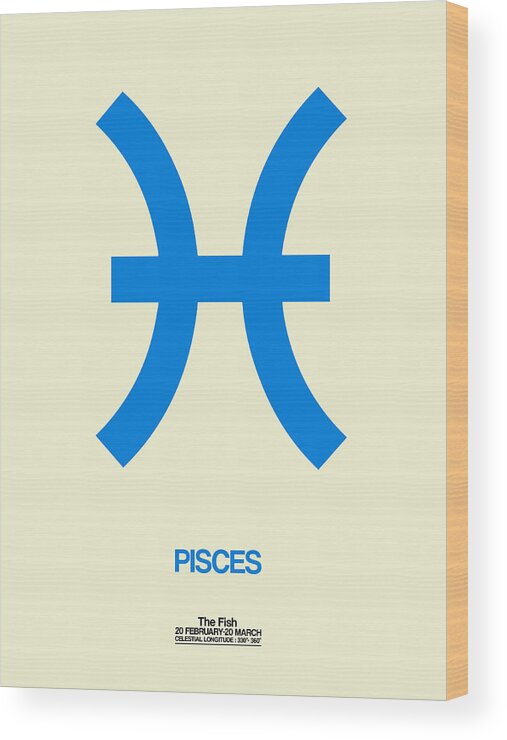 Pisces Wood Print featuring the digital art Pisces Zodiac Sign Blue by Naxart Studio