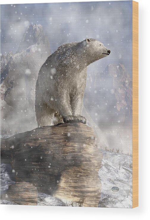 Polar Bear In A Snowstorm Wood Print featuring the digital art Polar Bear in a Snowstorm by Daniel Eskridge