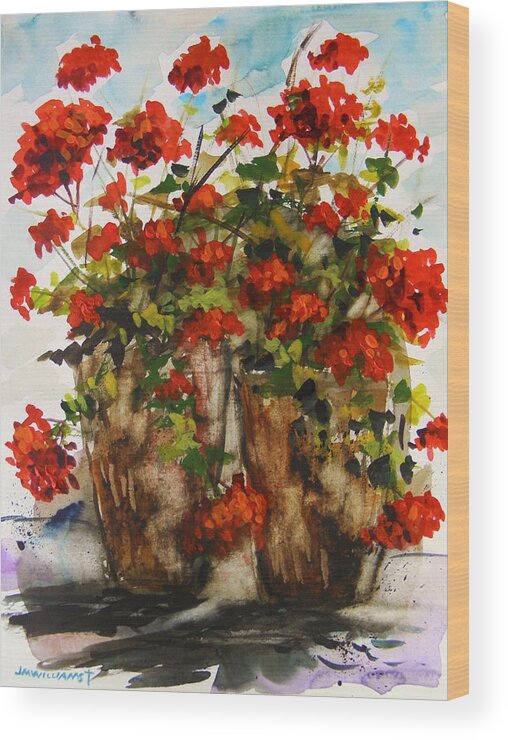 Porch Geraniums Wood Print featuring the painting Porch Geraniums by John Williams