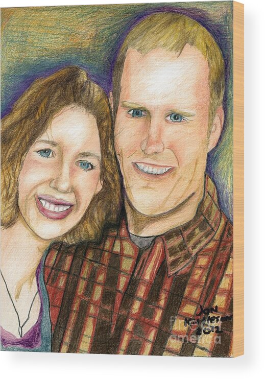 Portrait Of Artist And Wife Wood Print featuring the drawing Portrait by Jon Kittleson
