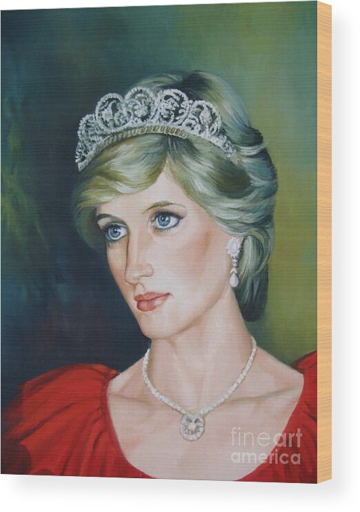 Portrait Wood Print featuring the painting Princess Diana by Elena Oleniuc