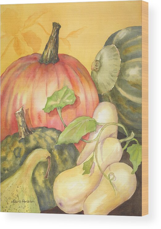 Pumpkin Wood Print featuring the painting Pumpkin and Squash by Barbara Parisien