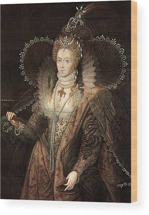 Crown Wood Print featuring the drawing Queen Elizabeth I by Duncan1890