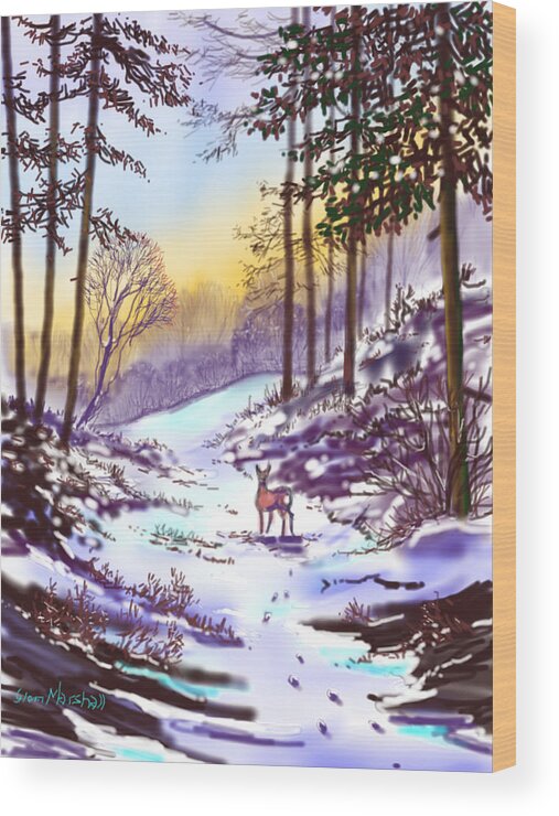 Glenn Marshall Wood Print featuring the painting Rainbow Winter by Glenn Marshall