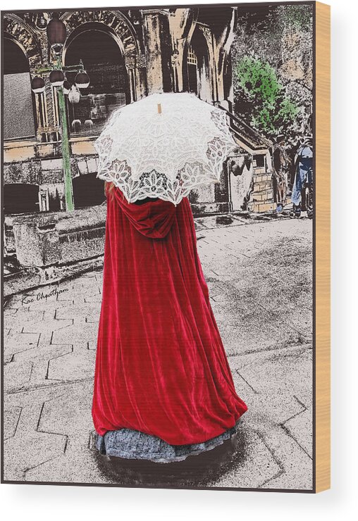 Red Cape Wood Print featuring the digital art Red and White Walking by Kae Cheatham