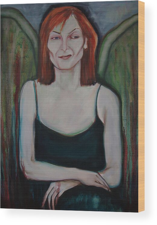 Red-head Wood Print featuring the painting Red-headed Angel by Irena Mohr