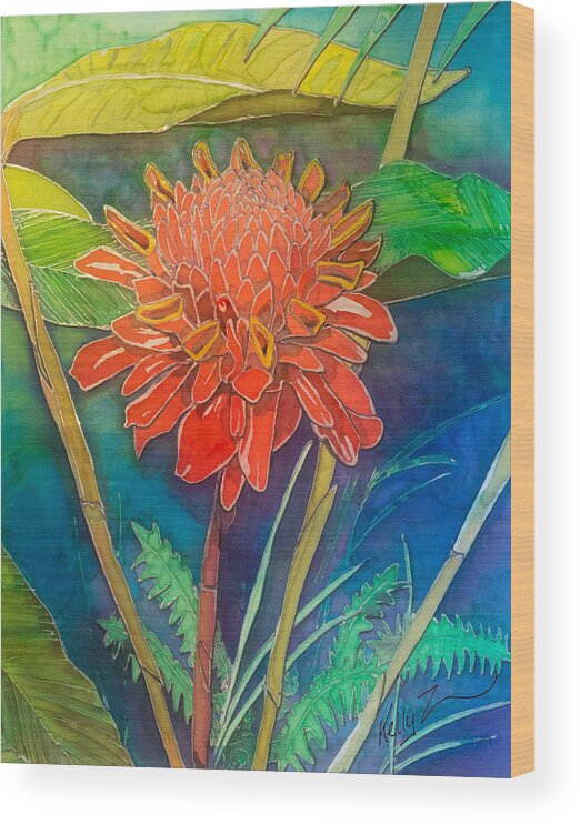 Ginger Wood Print featuring the painting Red Torch Ginger by Kelly Smith