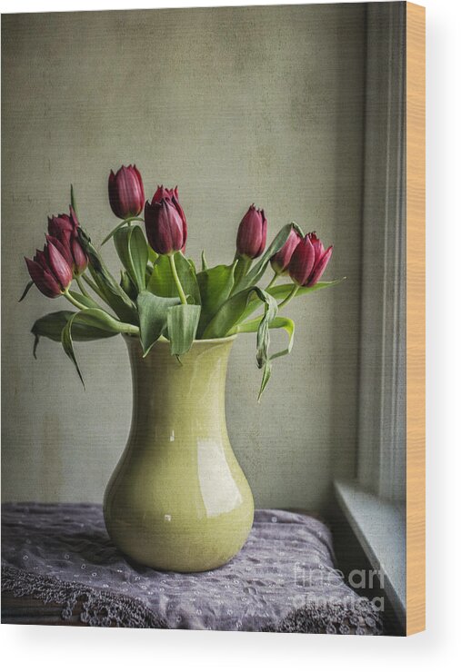 Red Wood Print featuring the photograph Red Tulip Love by Terry Rowe