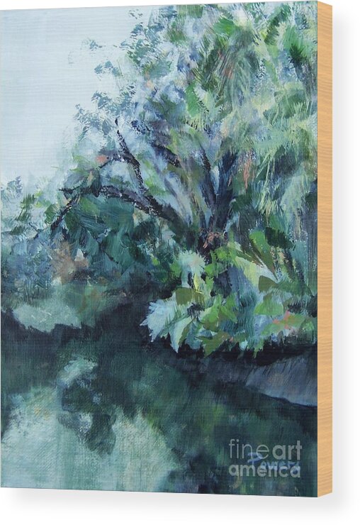 Landscape Of A River In Florida Wood Print featuring the painting Reflection by Mary Lynne Powers