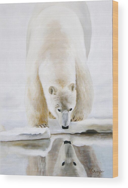Bear Wood Print featuring the painting Reflexion On A Reflection by Jean Yves Crispo