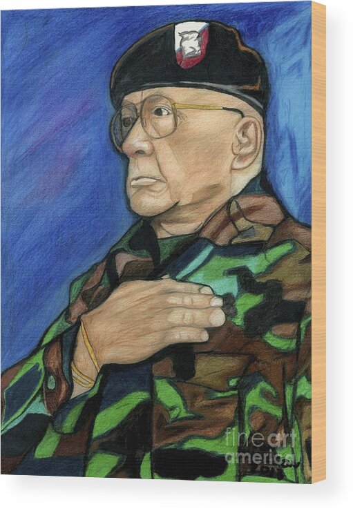 Portrait Landscape Wood Print featuring the drawing Ret Command Sgt Major Kittleson by Jon Kittleson