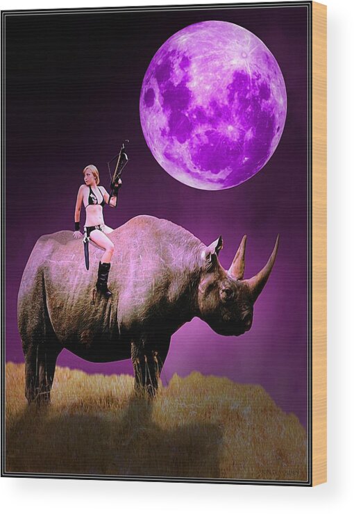 Fantasy Wood Print featuring the painting Rhino Rider by Jon Volden