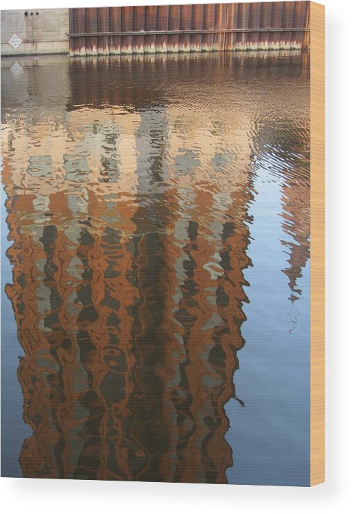 Milwaukee Wood Print featuring the photograph Riverwalk Reflection by Anita Burgermeister