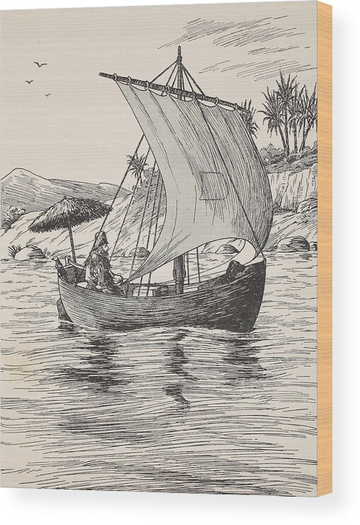 Robinson Crusoe Wood Print featuring the drawing Robinson Crusoe on his boat by English School