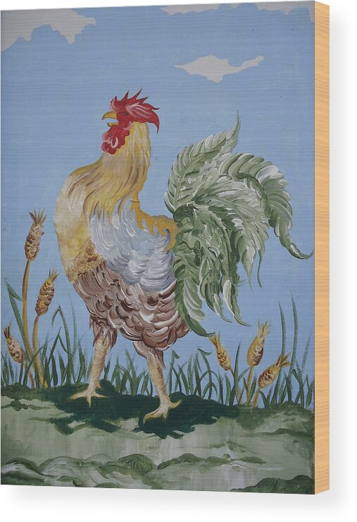 Rooster Wood Print featuring the painting Rooster by Leslie Manley