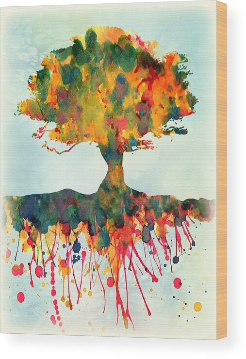 Tree Wood Print featuring the painting Roots by Lilia S