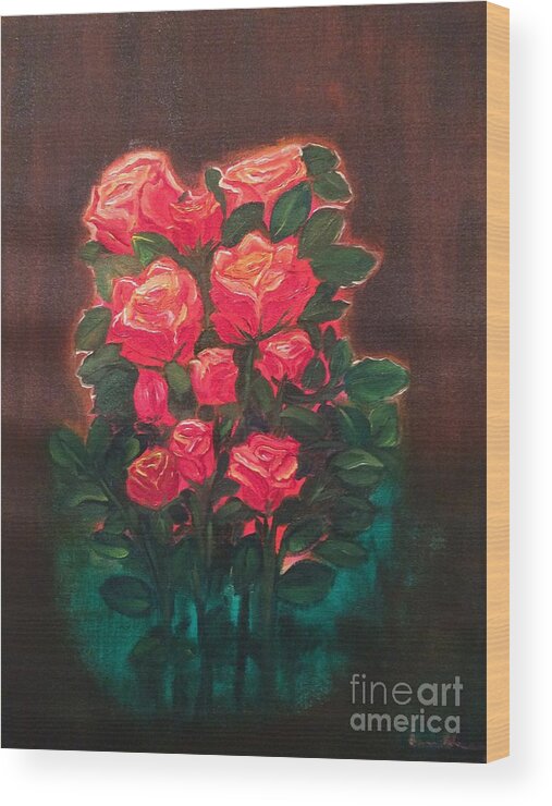 Roses Wood Print featuring the painting Roses by Brindha Naveen