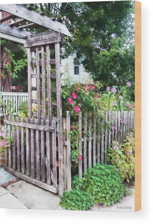 Rose Wood Print featuring the photograph Roses on a Weathered Picket Fence by Susan Savad