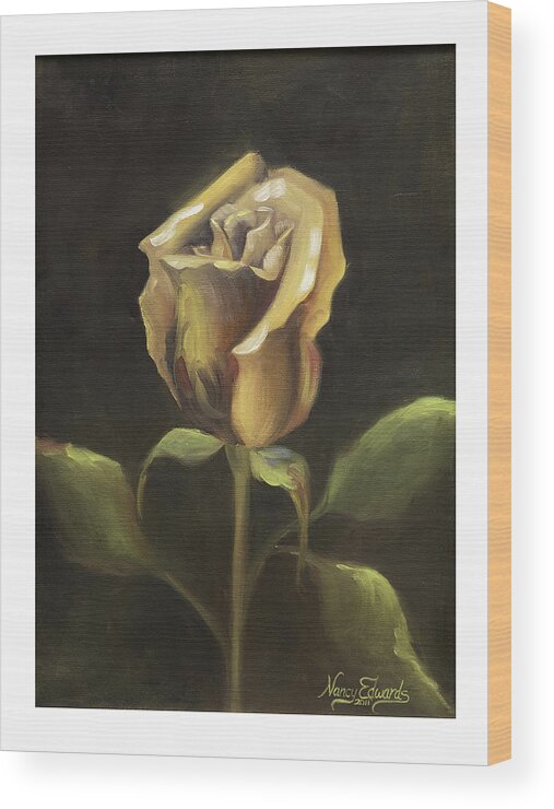 Flower Wood Print featuring the painting Royal Gold Bud by Nancy Edwards