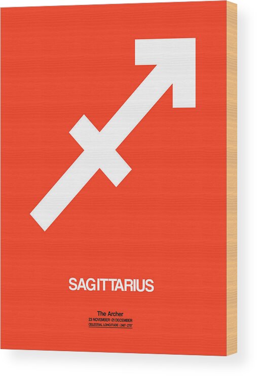 Sagittarius Wood Print featuring the digital art Sagittarius Zodiac Sign White on Orange by Naxart Studio