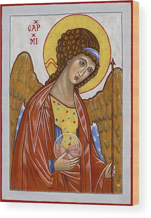 Icona Wood Print featuring the painting Saint Michael Archangel by Raffaella Lunelli