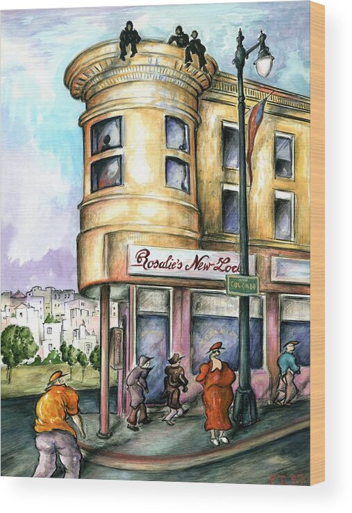 San+francisco Wood Print featuring the painting San Francisco North Beach - Watercolor Art Painting by Peter Potter
