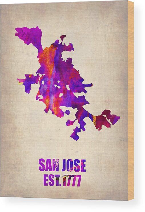 San Jose Wood Print featuring the painting San Jose Watercolor Map by Naxart Studio