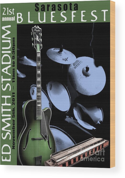 Sarasota Bluesfest Wood Print featuring the digital art Sarasota Bluesfest-green by Megan Dirsa-DuBois