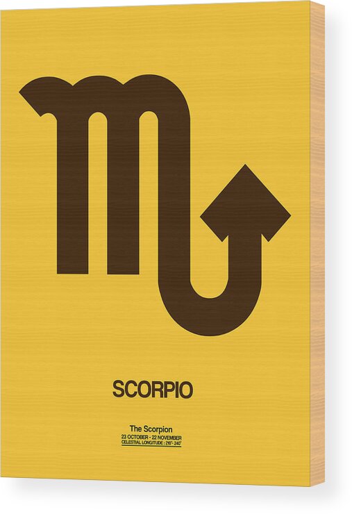 Scorpio Wood Print featuring the digital art Scorpio Zodiac Sign Brown by Naxart Studio