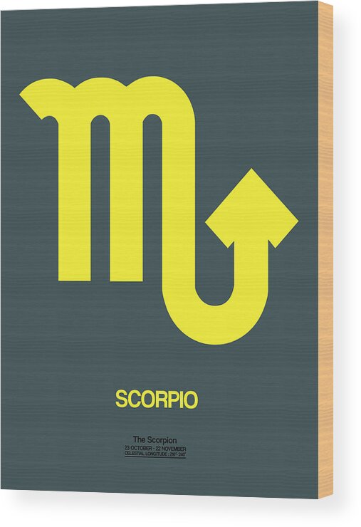 Scorpio Wood Print featuring the digital art Scorpio Zodiac Sign Yellow by Naxart Studio
