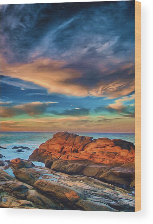 Seascape Wood Print featuring the painting Seaside by Joel Olives